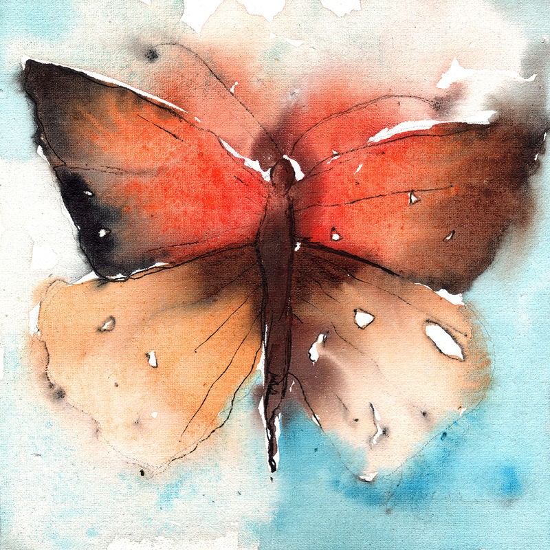 Leticia Herrera, Mariposa 2 (Schmetterling, Insekt, Aquarell, Malerei, modern, zeitgenössisch,   Wunschgröße, Wohnzimmer,  Treppenhaus, Wunschgröße, bunt)