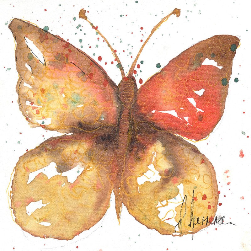 Leticia Herrera, Mariposa 4 (Schmetterling, Insekt, Aquarell, Malerei, modern, zeitgenössisch,   Wunschgröße, Wohnzimmer,  Treppenhaus, Wunschgröße, bunt)