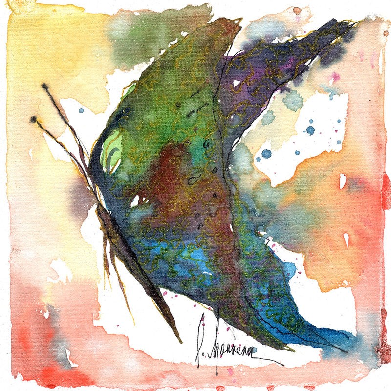 Leticia Herrera, Mariposa 5 (Schmetterling, Insekt, Aquarell, Malerei, modern, zeitgenössisch,   Wunschgröße, Wohnzimmer,  Treppenhaus, Wunschgröße, bunt)