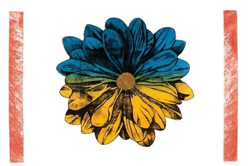 Kopec Eliza Clear Objekt (Blau-Gelb) (Radierung, handsigniert) (Blume, Blüte, Blütenblätter, Original, signiert, Grafik, Objekt, klar, deutlich, Treppenhaus, Wohnzimmer, blau/gelb)