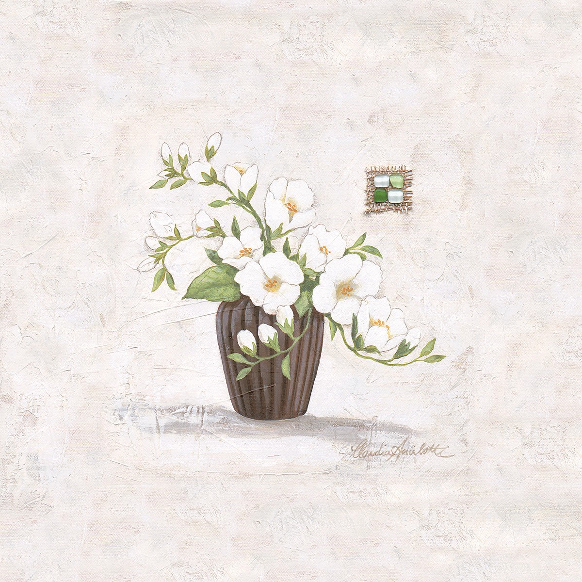 Claudia Ancilotti, Nanni (Stillleben, Blumenvase, Blüten, kühl, modern, Wunschgröße, Treppenhaus, Wohnzimmer, Esszimmer, grau/weiß)