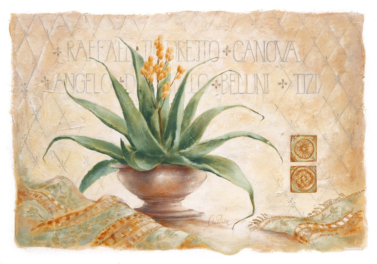 Claudia Ancilotti, Canova (Stillleben, Blumenschale, Blumen, Pflanze,Aloe, Blüte, Wunschgröße, Treppenhaus, Wohnzimmer, Esszimmer, bunt)