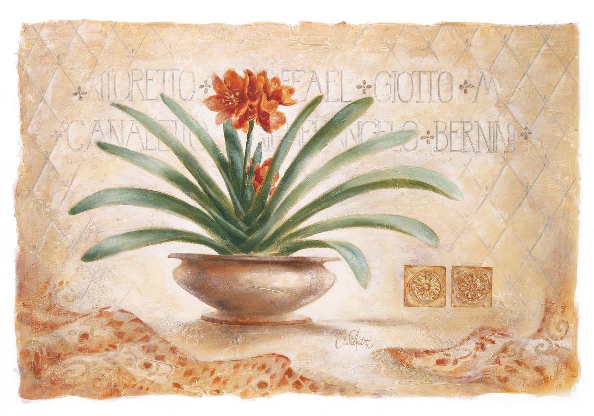 Claudia Ancilotti, Giotto (Stillleben, Blumenschale, Blumen, Pflanze, Amaryllis, Blüte, Wunschgröße, Treppenhaus, Wohnzimmer, Esszimmer, bunt)