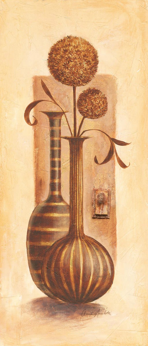 Claudia Ancilotti, Solferino (Stillleben, Blumenvasen, Blumen, Blüten,  Herbstfarben, Wunschgröße, Treppenhaus, Wohnzimmer, Esszimmer, beige/braun)