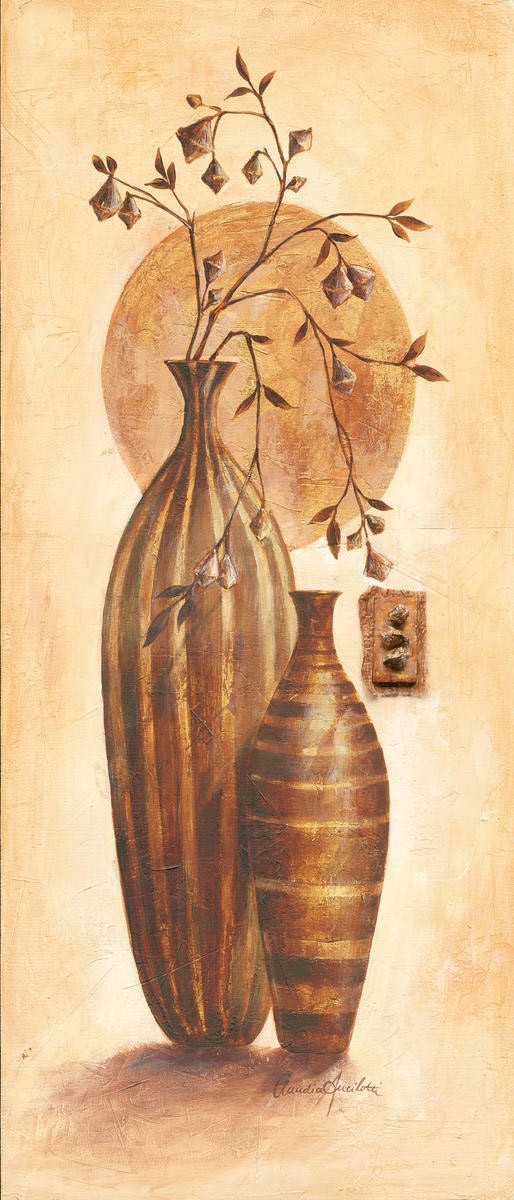 Claudia Ancilotti, Montefalco (Stillleben, Blumenvasen, Blumen, Zweig,  Herbstfarben, Wunschgröße, Treppenhaus, Wohnzimmer, Esszimmer, beige/braun)