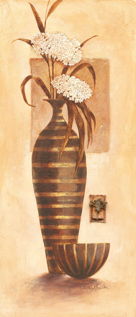 Claudia Ancilotti, Viareggio (Stillleben, Blumenvasen, Blumen, Zweig,  Herbstfarben, Wunschgröße, Treppenhaus, Wohnzimmer, Esszimmer, beige/braun)