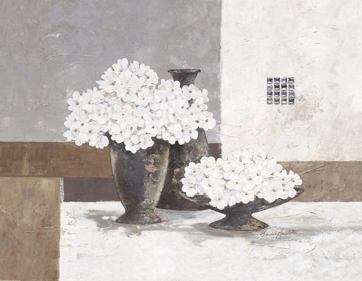 Claudia Ancilotti, Cristal Pearl (Stillleben, Blumenvasen,   Blütenzweige, Blüten, modern, Wunschgröße, Treppenhaus, Wohnzimmer, Esszimmer, beige/braun)