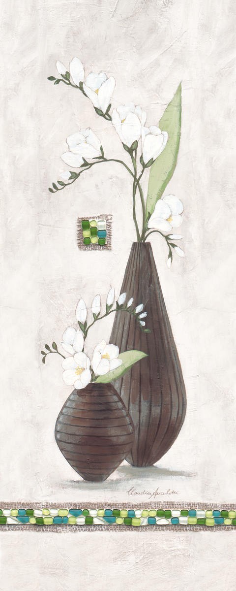 Claudia Ancilotti, Secret Garden I (Stillleben, Blumenvasen,   Blütenzweige, Blüten, modern, Wunschgröße, Treppenhaus, Wohnzimmer, Esszimmer, beige/braun)