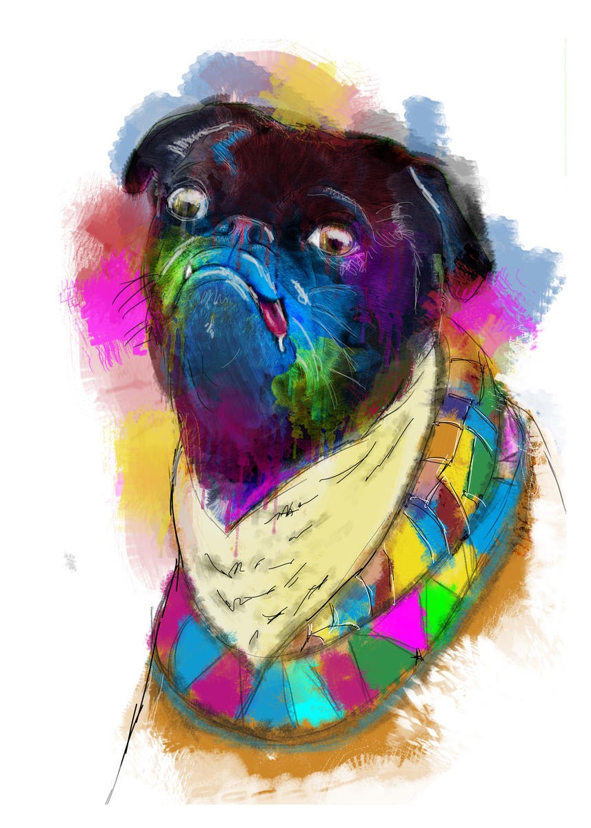 Sander Van Laar, Dog (Hund, Bulldogge, Pop Art, modern, grell, schrill, neofarben, Fotokunst, Wohnzimmer, Jugendzimmer, bunt)