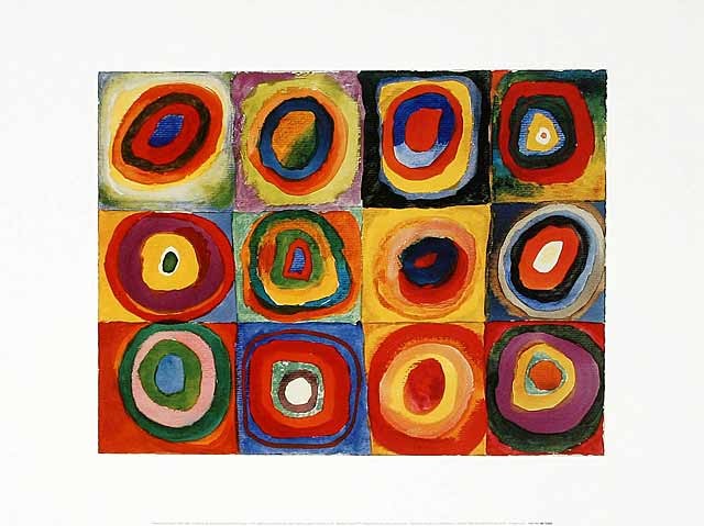 Wassily Kandinsky, Eckige Kreise (Klassische Moderne,abstrakte Kunst, geometrische Formen,  Muster, Kreise, Dreiecke, Quadrate, Wohnzimmer,  Arztpraxis, Wunschgröße, Malerei, bunt)