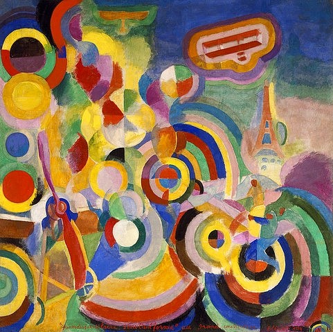 Robert Delaunay, Hommage à Blériot. Louis Blériot (1872-1936) Französischer Flieger, Erfinder und Ingenieur. 1914 (Orphismus, orphischer Kubismus, abstrakte Malerei, Kreise, Kreissegmente, Klassische Moderne, Büro, Business, Wohnzimmer, Wunschgröße, bunt)