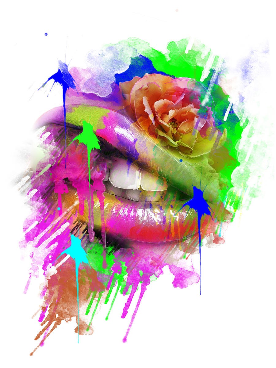 Sander Van Laar, Lips (Lippen, Mund, Rose, erotisch, Verführung, lasziv, sinnlich, modern, grell, schrill, neofarben, Fotokunst, Wohnzimmer, Jugendzimmer, bunt)