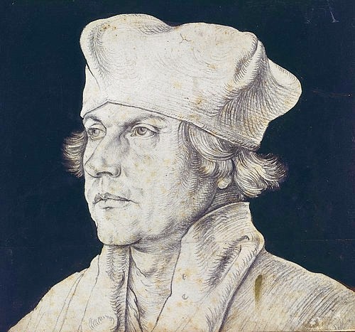 Albrecht Dürer, Matthäus Lang von Wellenburg, Kardinal und Erzbischof von Salzburg. 1518 oder nach 1520/21 (Basel,Kunstmuseum,Dürer,Albrecht,1471-1528,Schwarze Kreide,16. Jahrhundert,Portrait,Renaissance,Hintergrund nachträglich schwarz getuscht,Kupferstichkabinett,Dürer,Albrecht Dürer,1471-1528,Portrait,schwarz,weiß,schwarzer Hintergrund,Mann,Kopfbedeckung,ern)