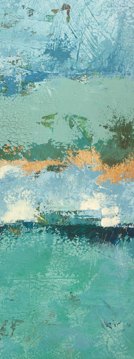 Renate Holzner, Bluegreen Harmony 4 (Abstrakt, abstrakte Malerei, Farbverläufe, Horizontalen, harmonisch, ruhig, Wunschgröße, Badezimmer, Wohnzimmer, Treppenhaus, Büro, blau/grün)