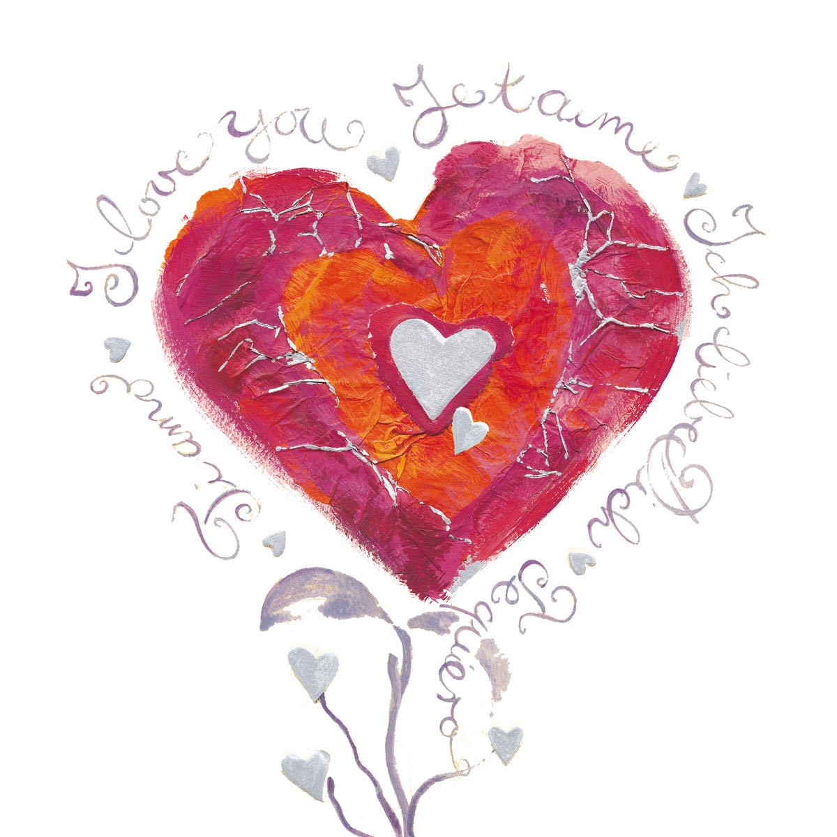 Renate Holzner, Heart of Love (Herz, Liebe, Liebeserklärung, Grafik, Kalligrafie, dekorativ, Treppenhaus, Jugendzimmer, Mädchenzimmer, Wunschgröße, bunt)