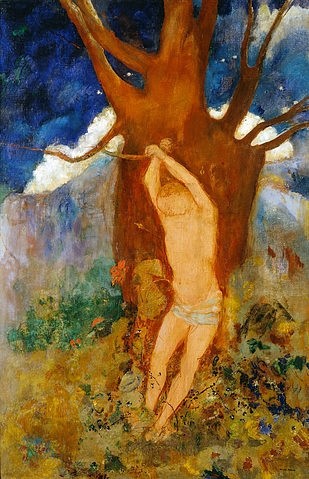 Odilon Redon, Der hl.Sebastian. 1910. (Wunschgröße, klassische Moderne, Symbolismus, Figurativ, Heiliger, Sebastian, Martyrium, Pfeile, Folter, Religion, durchbohren, Treppenhaus, Wohnzimmer, Malerei, bunt)