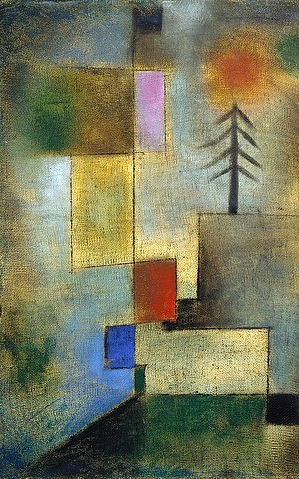 Paul Klee, Kleines Tannenbild. 1922 (Klee,Paul,1879-1940,Basel,Kunstmuseum,Öl/Nessel/Karton,20. Jahrhundert,Bäume,Klee, Paul 1879-1940,Baum,Tanne,Sonne,geometrisch,Geometrie,Tannenbaum)