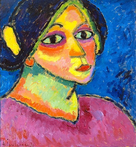 Alexej von Jawlensky, Mädchen mit Haube. 1910 (Expressionismus,20. Jahrhundert,1864-1941,Jawlensky,Alexej von,Privatbesitz,Frau, Junge Frau,Augen,Jawlensky, Alexej von Jawlensky, 1864-1941,bunt,Farben ,Blauer Reiter)