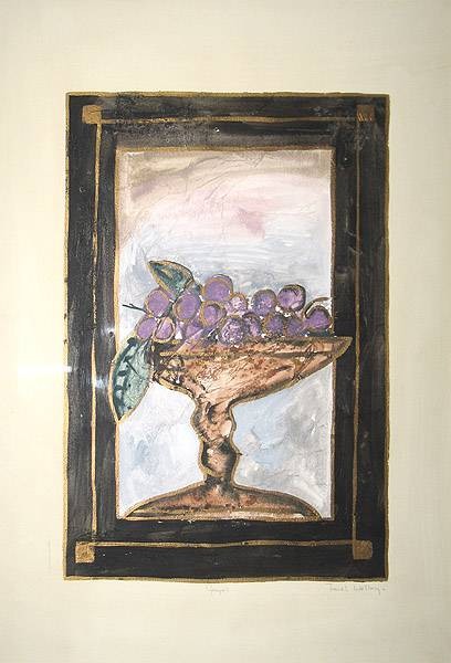 Wesley James Grapes (Monotypie) (Rahmen, Fenster, Obst, Obstschale, Grafik, Druck, Original, Treppenhaus, Esszimmer,)