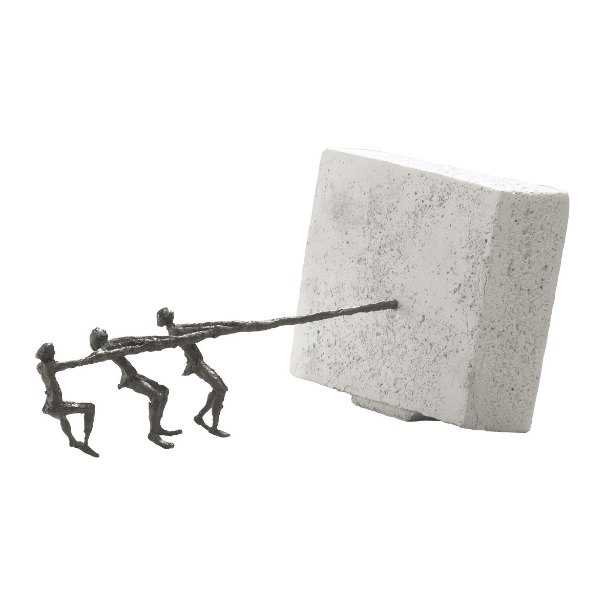 Luise Kött-Gärtner, An einem Strang ziehen, 15 x 33cm (Steinsockel, Last ziehen, Herausforderung, Bronze, Figuren, Teamwork, Vertrauen, an einem Strang ziehen, Inspiration, Motivation, Skulpturen, Büro, Business, Wohnzimmer)