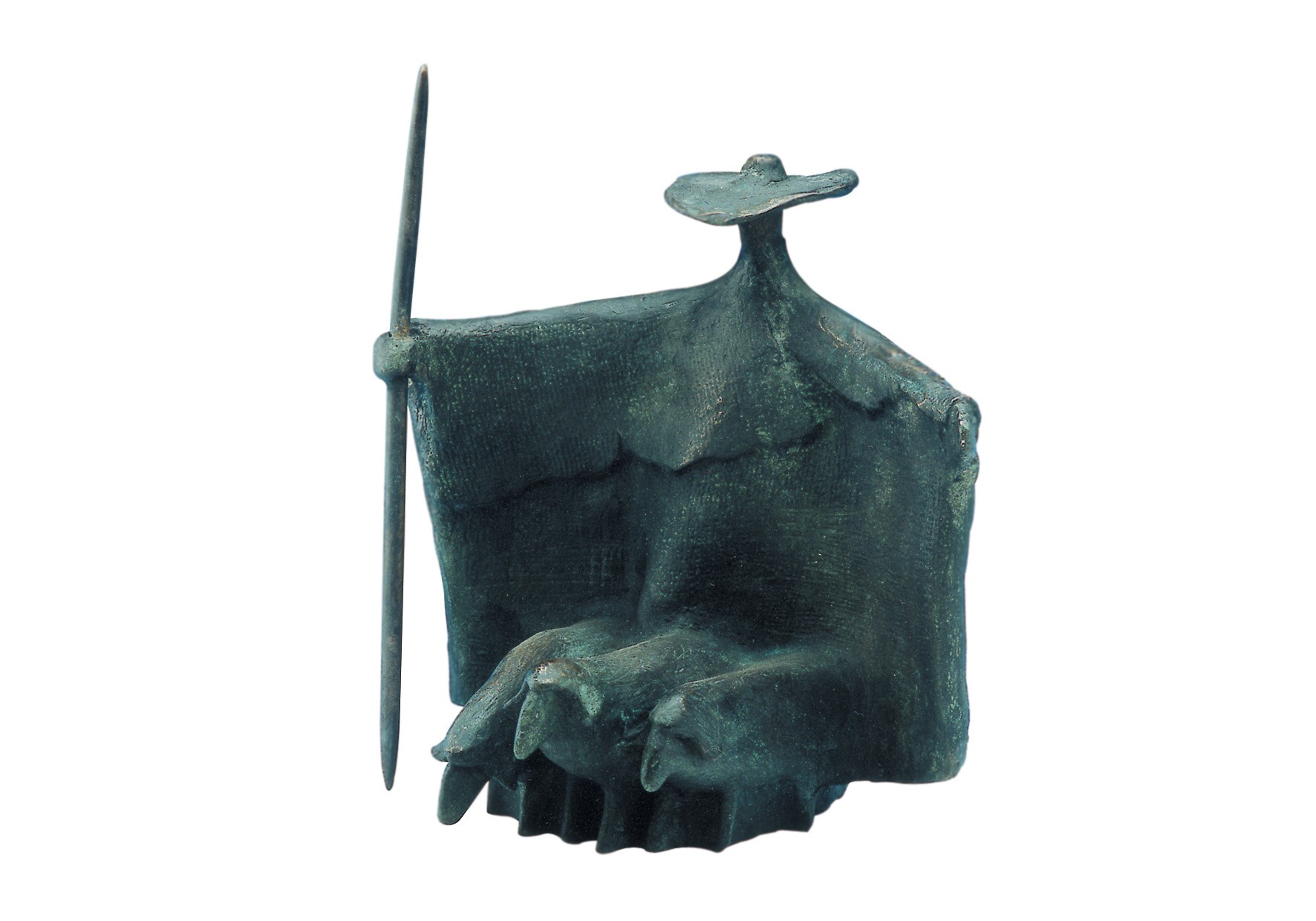 Wolfgang Kreutter, Stehender Schäfer, 20cm (Schäfer, Hirte, Hirtenstab, Schafe, Schutzmantel,  Skulpturen, Bronze, reduziert, Schlafzimmer, Wohnzimmer)