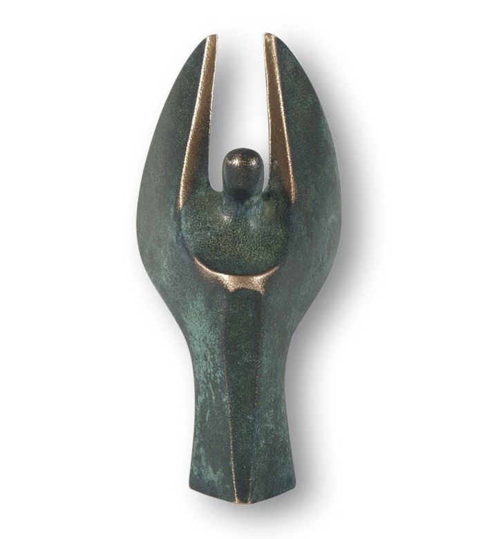 Luise Kött-Gärtner, Mini-Engel, 7cm (Engel, himmlisches Wesen, Skulptur, Figur, Bronze, reduziert, Eleganz, Schlafzimmer, Wohnzimmer)