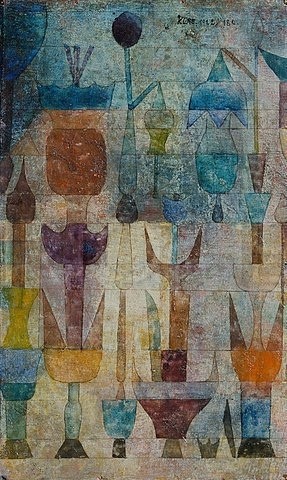 Paul Klee, Pflanzen früh am Morgen. 1922 (Malerei, Konstruktivismus,  geometrische Formen, Farbflächen, Klassische Moderne,  Wohnzimmer, Arztpraxis, Büro, Business, bunt)