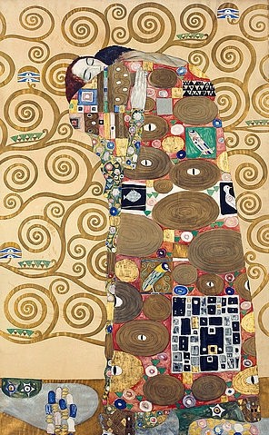 Gustav Klimt, Die Erfüllung Um 1909.  Werkvorlage zum Stocletfries. (Privatbesitz,Lwd.,1862-1918,Klimt,Gustav,Paar,Jugendstil,Klimt,20. Jahrhundert,19. Jahrhundert,erfüllung,liebe)