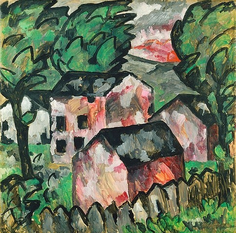 Kasimir Malewitsch, Landschaft mit roten Häusern. 1910. (Malewitsch,Kasimir,Basel,Kunstmuseum,1878-1935,Häuser,Malewitsch, Kasimir 1878-1935)