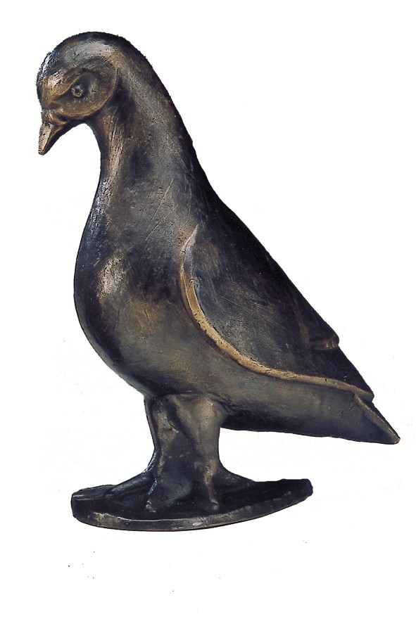 Birgit Stauch, Taube stehend, 20cm (Taubel, Vogel, Galeria, Skulptur, Plastik, Bronze, Figur, Wohnzimmer, bronzefarben)