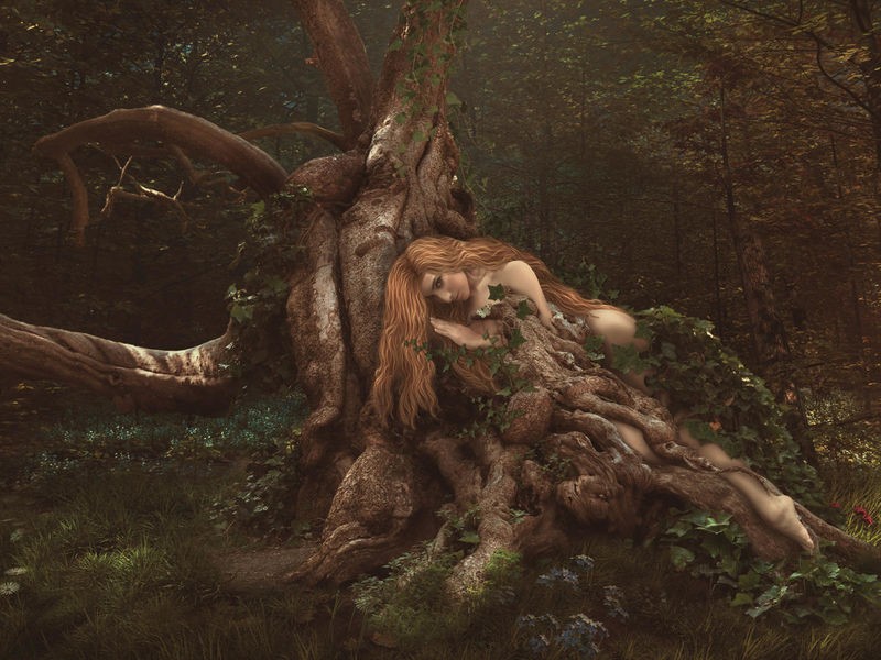Babette, Art tree Collection 9 (Magie, Frau, Baumwurzeln, knorrig, verwachsen, Wald, mystisch, Fantasy, Märchen, Traumwelt, Jugendzimmer, Wohnzimmer, Treppenhaus, Wunschgröße, Digitalkunst, bunt)