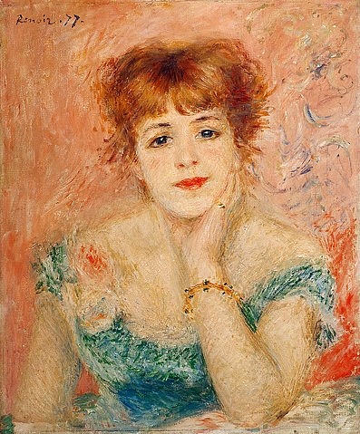 Pierre-Auguste Renoir, Jeanne Samary. 1877 (Portrait, Frau, Schauspielerin, lieblich, Lächeln, Impressionismus, klassische Moderne, Wunschgröße, Wohnzimmer, Malerei)