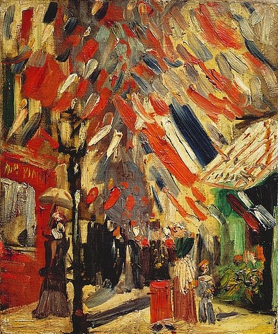 Vincent van Gogh, Der 14. Juli. 1886 (Gogh,Vincent van,1853-1890,Sammlung Jaeggli-Hahnloser,Fest,Nationalfeiertag,Gogh, Vincent van Gogh,Post-Impressionismus,Straße,Fahne,Dekoration,Frankreich)
