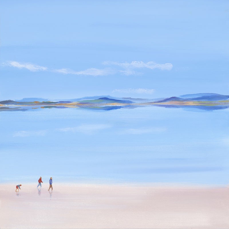 Jan Hasen, Am Strand II (Meer, Horizont, Strand, Weite, Himmel, Strandspaziergang, Sommer, Wohnzimmer, Treppenhaus, Arztpraxis, Malerei,  Wunschgröße, bunt)