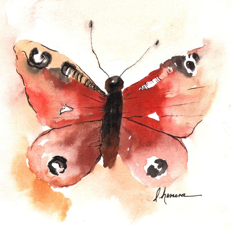 Leticia Herrera, Mariposa 1 (Schmetterling, Insekt, Aquarell, Malerei, modern, zeitgenössisch,   Wunschgröße, Wohnzimmer,  Treppenhaus, Wunschgröße, bunt)