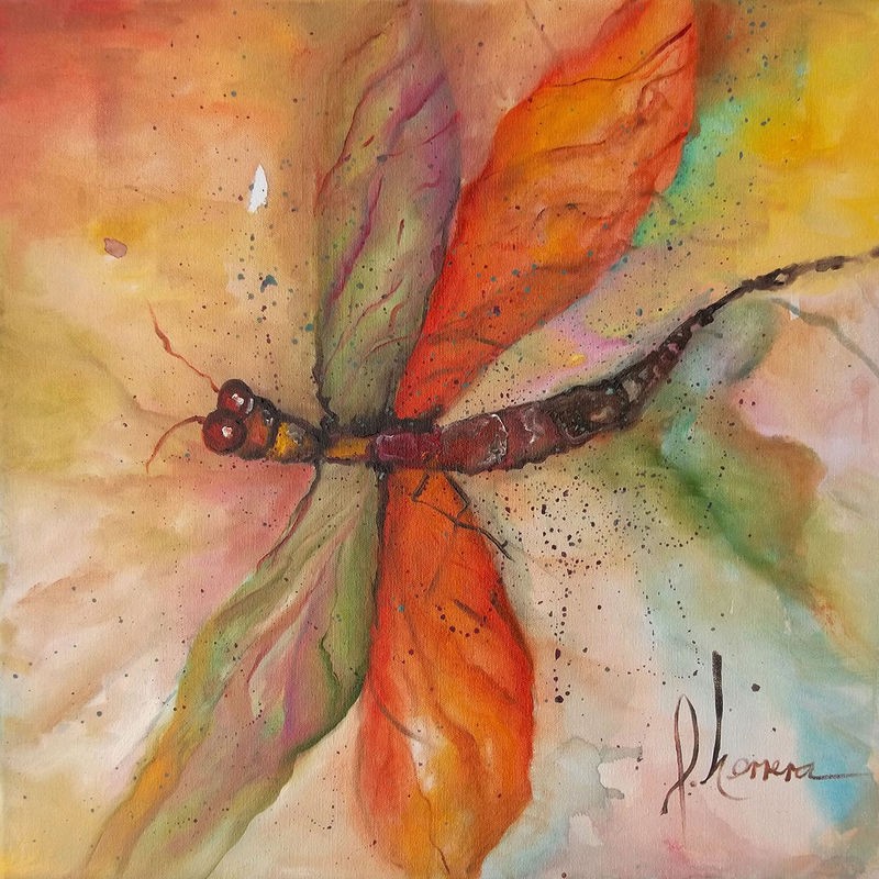 Leticia Herrera, Libelula 2 (Libelle, Insekt, Aquarell, Malerei, modern, zeitgenössisch,   Wunschgröße, Wohnzimmer,  Treppenhaus, Wunschgröße, bunt)