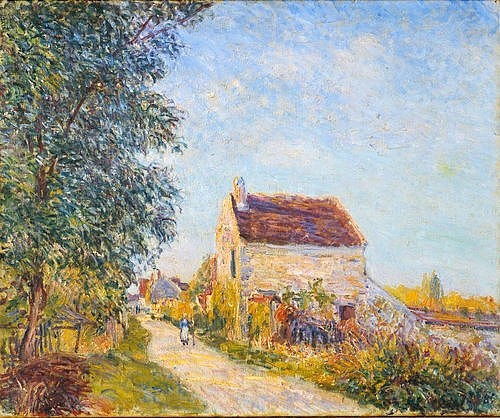 Alfred Sisley, Le Village des Sablons. 1885 (19. Jahrhundert,1839-1899,Basel,Kunstmuseum,Sisley,Alfred,Sisley,Alfred Sisley,Impressionisusm,Drof,Sablons,Haus,Dorfstraße,Weg)