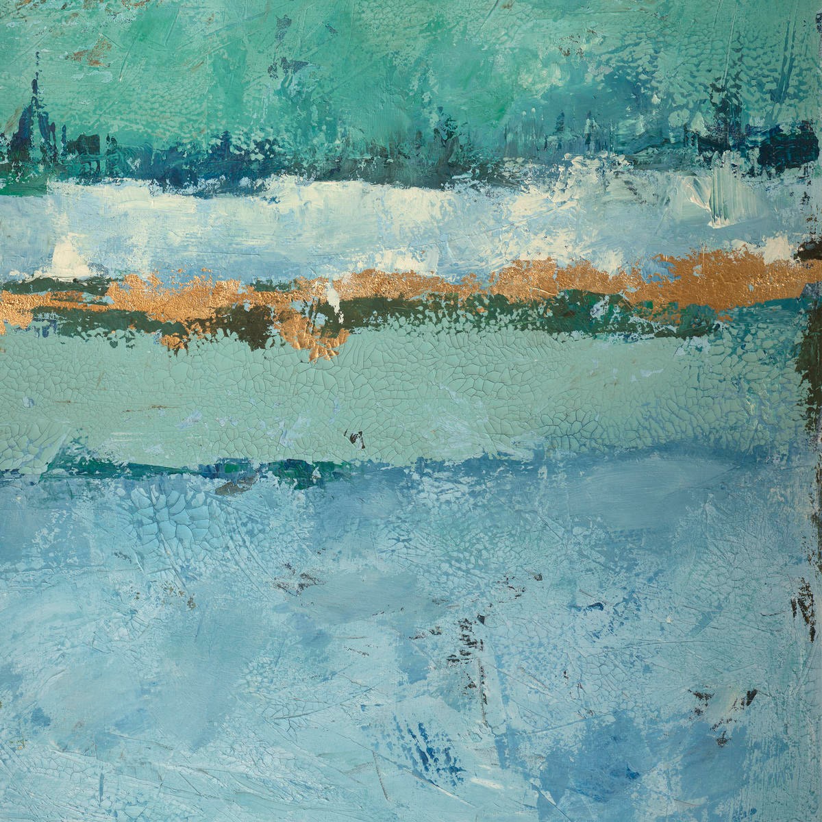 Renate Holzner, Bluegreen Harmony 2 (Abstrakt, abstrakte Malerei, Farbverläufe, Horizontalen, harmonisch, ruhig, Wunschgröße, Badezimmer, Wohnzimmer, Treppenhaus, Büro, blau/grün)