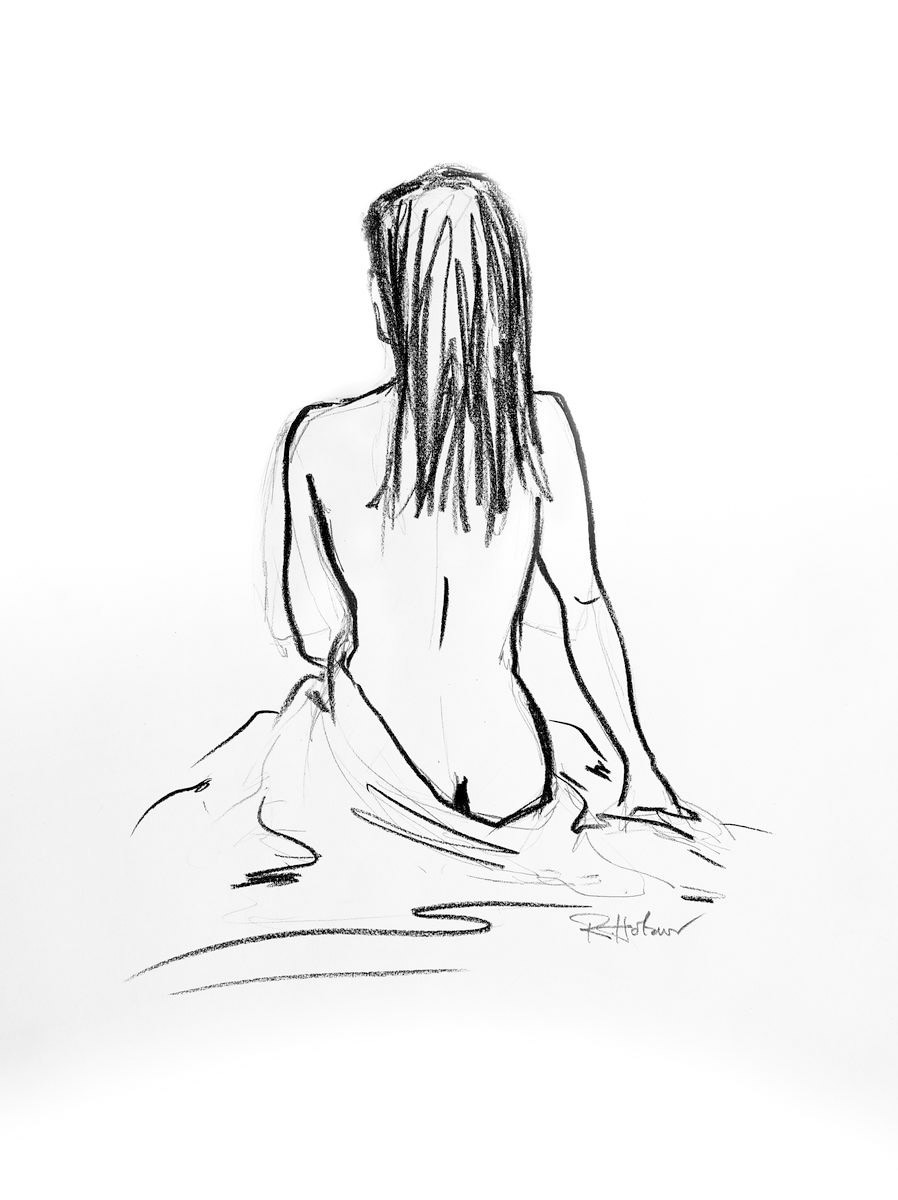 Renate Holzner, Beth (Akt, Aktzeichnung, Rückenakt, Erotik, Zeichnung, Grafik, Schlafzimmer, Badezimmre, Wohnzimmer, Wunschgröße, schwarz/weiß)