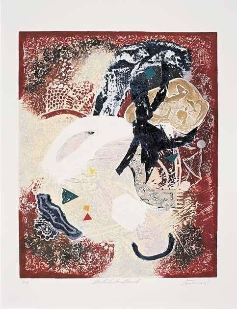 Tormi Jan Die Ruhe des Abends (Carborundum-Radierung, handsigniert) (Abstrakt, Abstrakte Grafik, Moderne, Ornamente, Muster, Amorphe Formen, Original, signiert, Büro, Wohnzimmer)