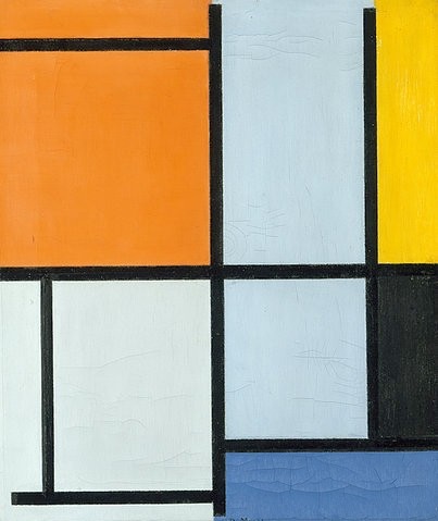 Piet Mondrian, Komposition 1921. (Malerei, Klassische Moderne, Konstruktivismus,  Neoplastizismus, geometrische Felder, Rechtecke, Raster, Wohnzimmer, Büro, Schlafzimmer, Arztpraxis, Wunschgröße, bunt)