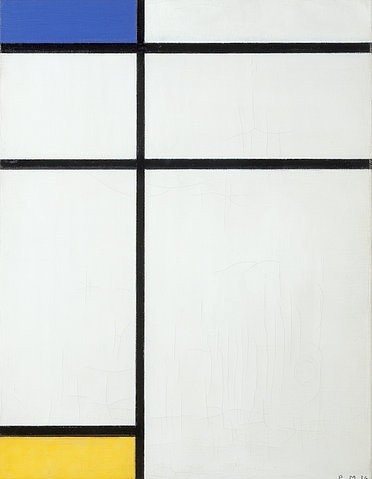 Piet Mondrian, Komposition blau, gelb und weiss. 1936 (Malerei, Klassische Moderne, Konstruktivismus,  Neoplastizismus, geometrische Felder, Rechtecke, Raster, Wohnzimmer, Büro, Schlafzimmer, Arztpraxis, Wunschgröße, bunt)