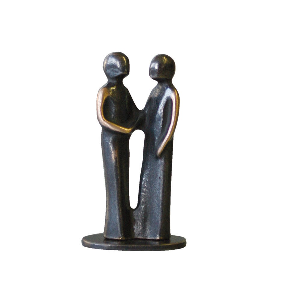 Kerstin Stark, Danke, 8cm (Personen, Hände schütteln, Dankbarkeit, Motivation, Inspiration, Eleganza, Skulptur, Plastik, Bronze, Figur, Wohnzimmer, Schlafzimmer, bronzefarben)
