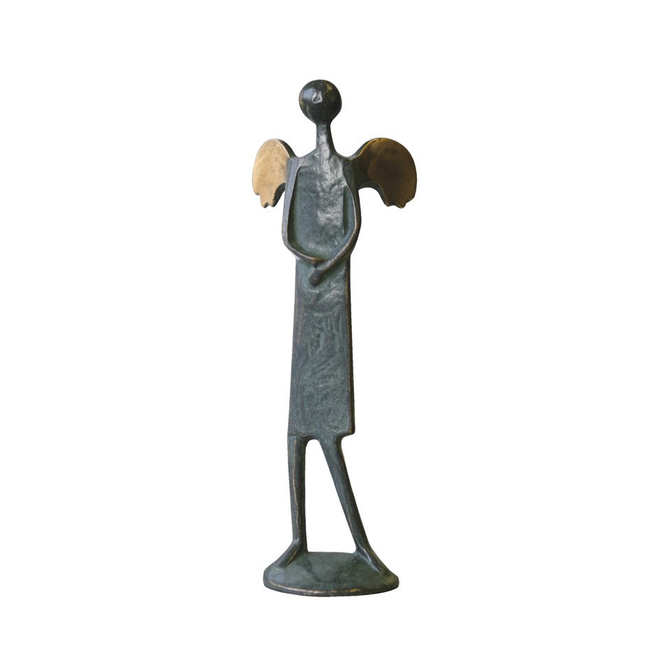 Raimund Schmelter, Die Schüchterne, 23cm (Engel, Flügel, Himmelswesen, schüchtern, Eigenschaften, Skulptur, Plastik, Bronze, Figur, Wohnzimmer, Schlafzimmer,  Plinthe, bronzefarben)