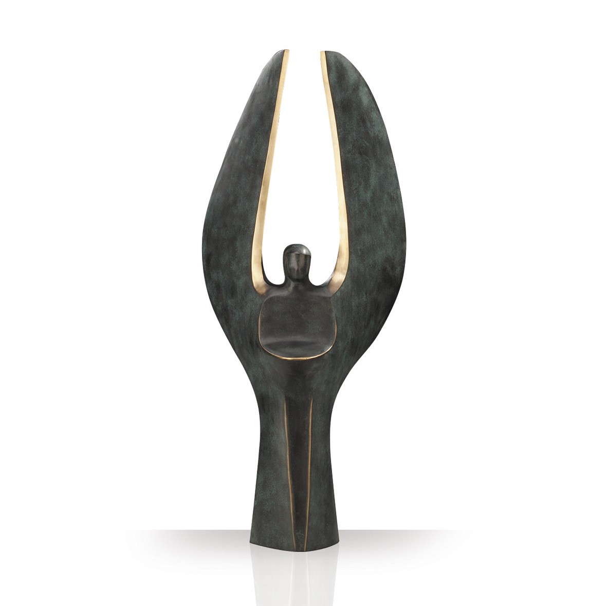 Luise Kött-Gärtner, Engel, 97cm (Engel, himmlisches Wesen, Skulptur, Figur, Bronze, reduziert, Eleganz, Schlafzimmer, Wohnzimmer)