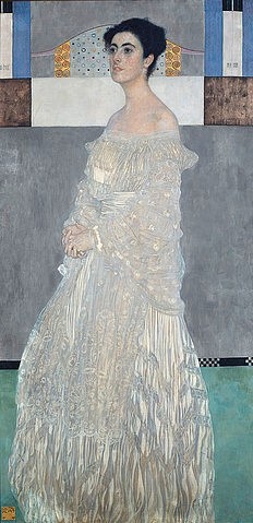 Gustav Klimt, Bildnis der Margarethe Stonborough-Wittgenstein. 1905 (20. Jahrhundert,Portrait,Lwd.,1862-1918,Klimt,Gustav,München,Neue Pinakothek,Junge Frau,Frau,Dame,Gustav Klimt,Jugendstil,19. Jahrhundert,20. Jahrhundert,bildnis,weiß,weißes Kleid,elegant,Ornament,Margarethe Stonborough Wittgenstein, Bayerische Staatsgemä)