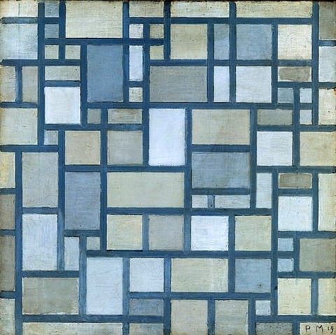 Piet Mondrian, Komposition in hellen Farben mit grauen Linien. 1919 (Basel,Kunstmuseum,Mondrian,Piet,1872-1944,Öl auf Leinwand,20. Jahrhundert,Abstrakte Kunst,Mondrian, Piet 1872-1944,grau)