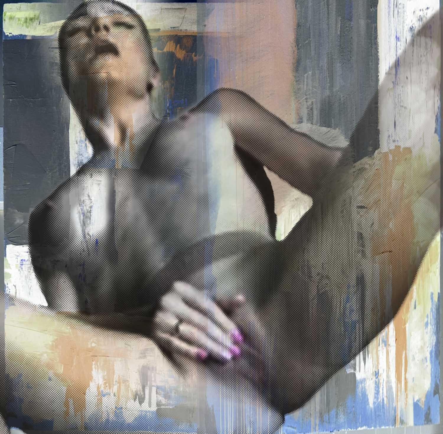 Peter Sander, Satisfaktion (Aktmalerei, Selbstbefriedigung, Ekstase, Erotik, Popart Künstler, modern, illustrativ, Wunschgröße, Treppenhaus, Wohnzimmer,)