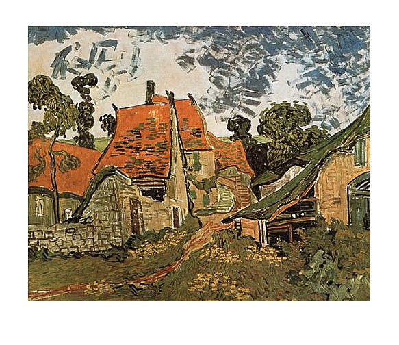 Vincent van Gogh, Street in Auvers 5873 (Offset) (Dorf, Häuser, Südfrankreich, Idylle, verträumt, Impressionismus, Klassiker, Wohnzimmer, Arztpraxis, bunt)