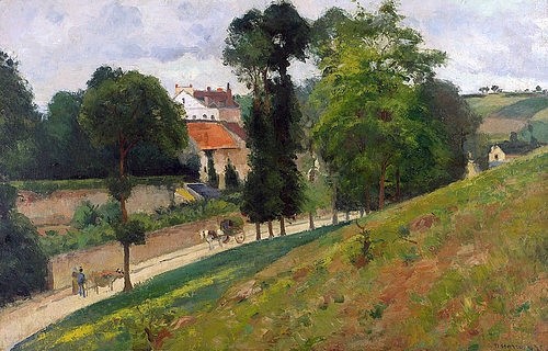 Camille Pissarro, Route de Saint-Antoine in der Eremitage, Pontoise. 1875 (Basel,Kunstmuseum,Pissarro,Camille,1830-1903,19. Jahrhundert,Impressionismus,Pissarro, Camille Pissarro,Straße,Dorf,Dorfstraße,Frankreich,Wiese,Bäume, französischer impressionismus)